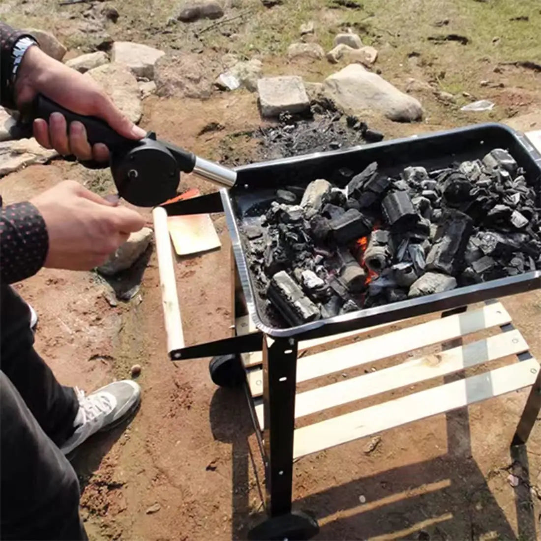 Mini Hand-Crank BBQ Air Blower – Portable Campfire Bellows