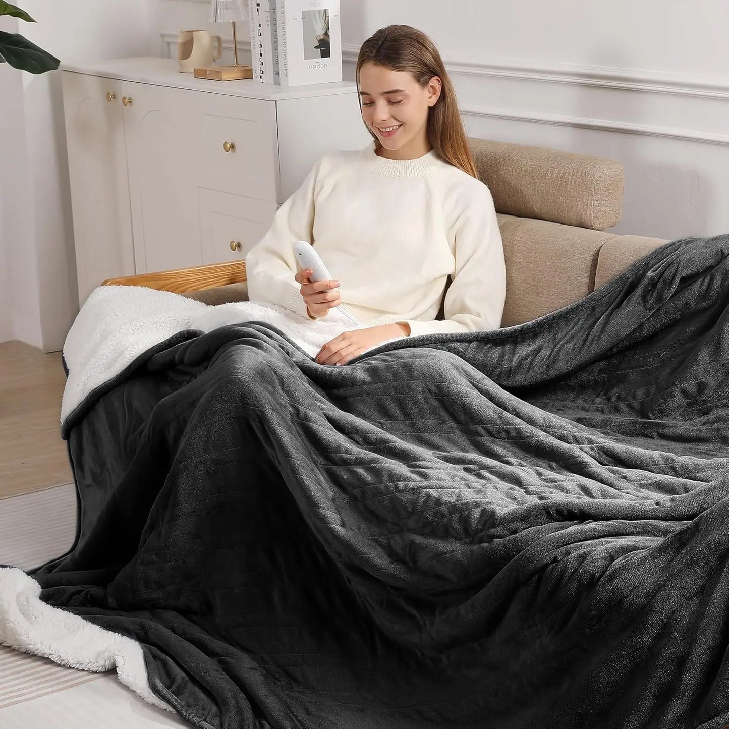 Queen Electric Heated Blanket – Dual Controllers, 5 Levels, Charcoal Peaceful Pleasures Health and Wellness