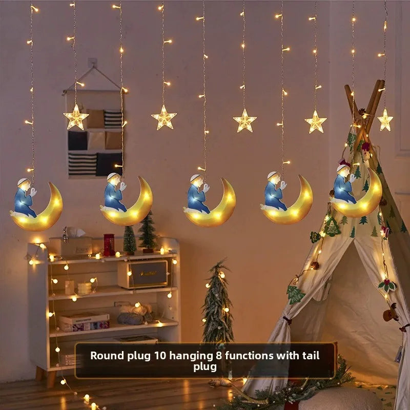 USB LED Moon & Star Curtain Lights | 8 Modes & Timer