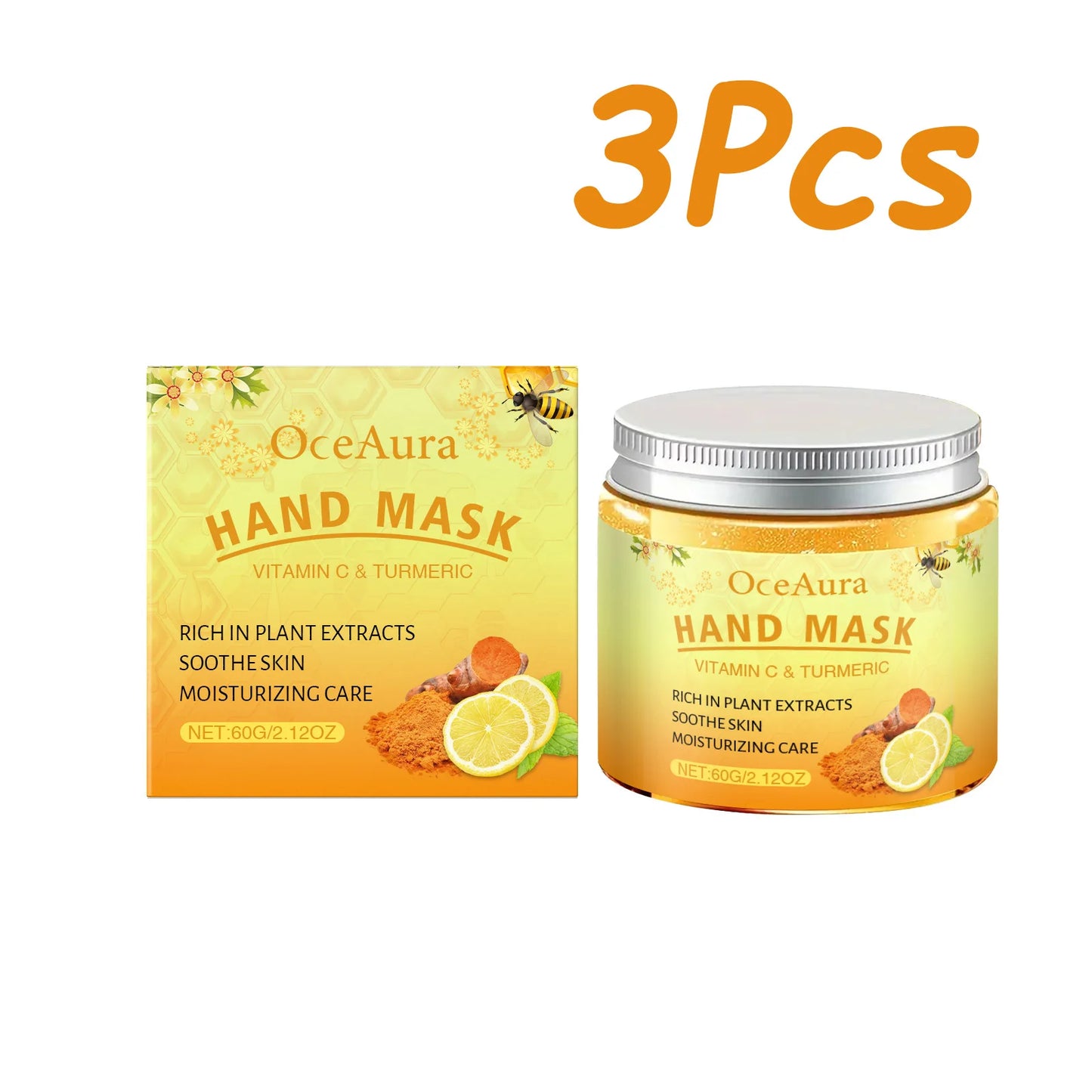 Vitamin C Turmeric Peel Off Hand Mask Moisturizing Nourishing Smoothing Skin Hydrating Improve Roughness Hand Skin Care Peaceful Pleasures Health and Wellness 180g Boxed