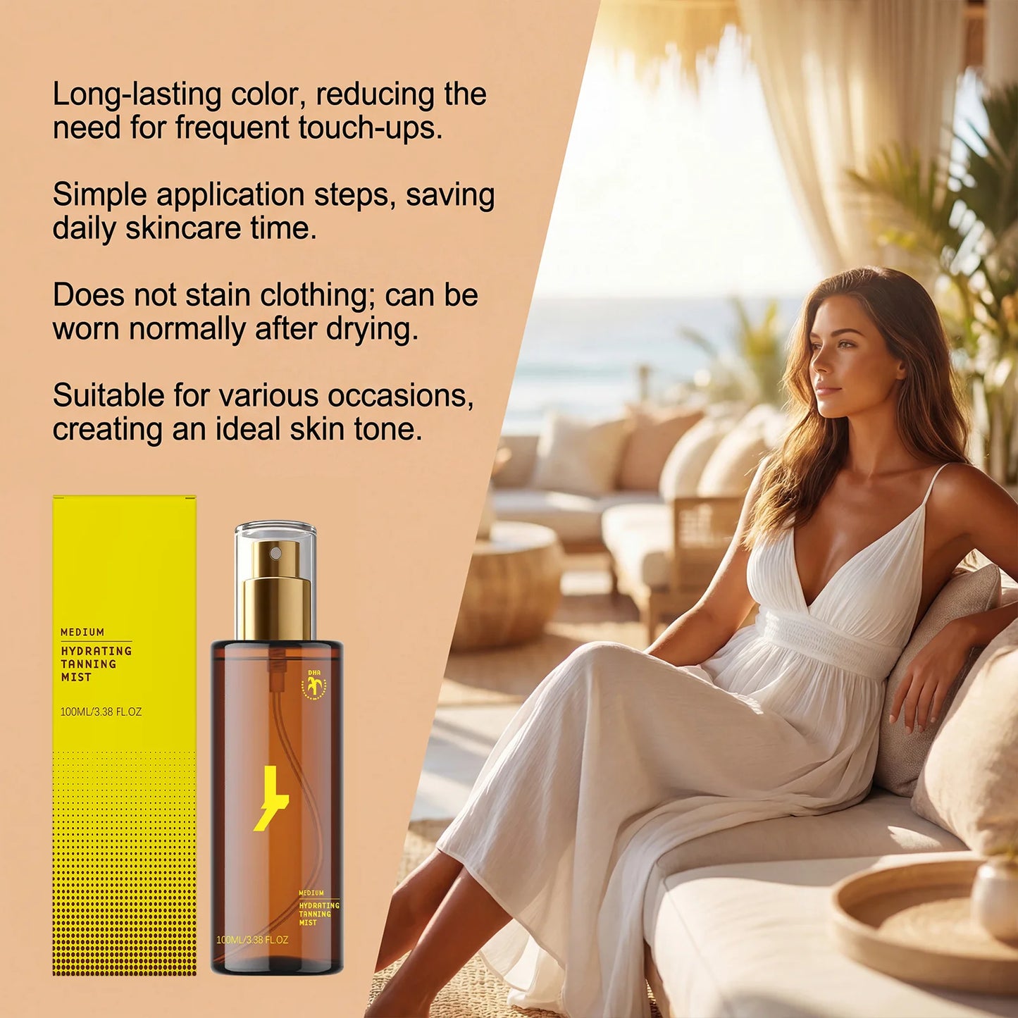 Body Self Tanning Essence Spray Quick Natural Tanning Moisturizing Sunless Promote Body Face Bronze Wheat Skin Self Tanner Spray Peaceful Pleasures Health and Wellness