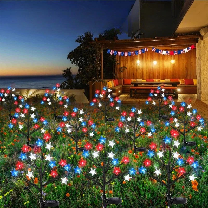 Red White Blue Star Solar String Lights Outdoor Waterproof