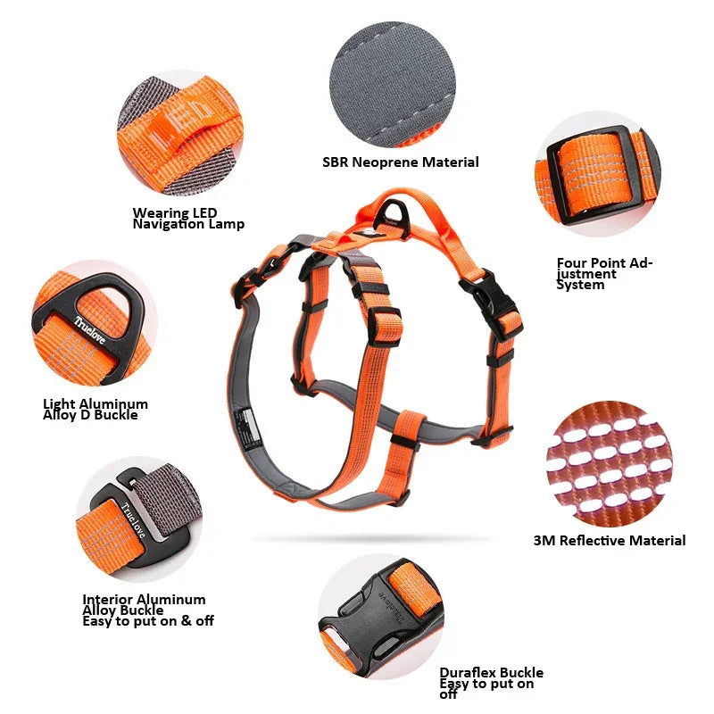 Truelove Pet Harness Adjustable Reflective Nylon with Collar Leash LED Light Neoprene Padded Hiking Running TLH6171 Dropshipping Peaceful Pleasures Health and Wellness