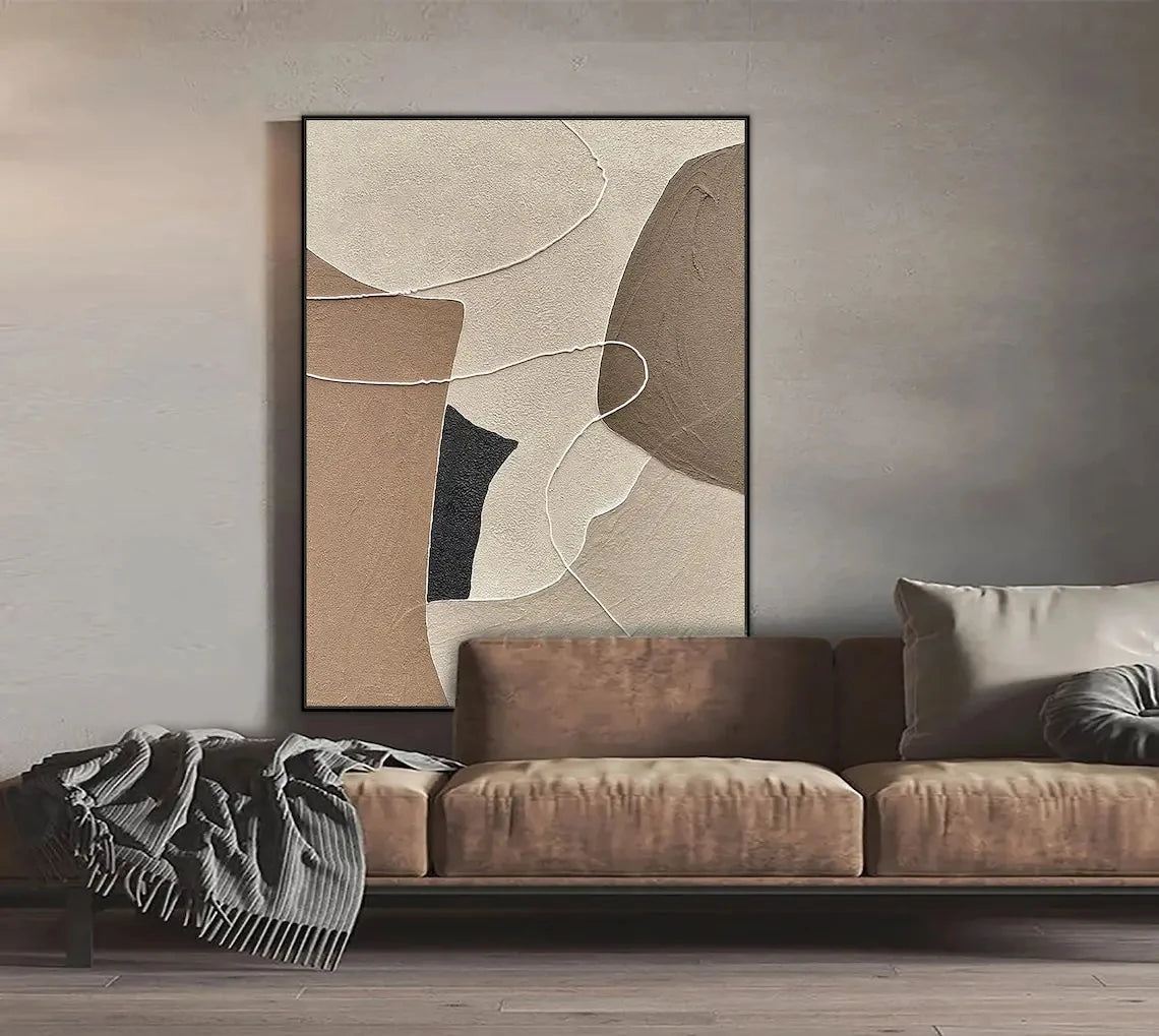 Handmade Textured Wall Art, Beige, Brown, Abstract Oil Painting on Canvas, Neutral, Large Wall Decor, Home Decoration Peaceful Pleasures Health and Wellness