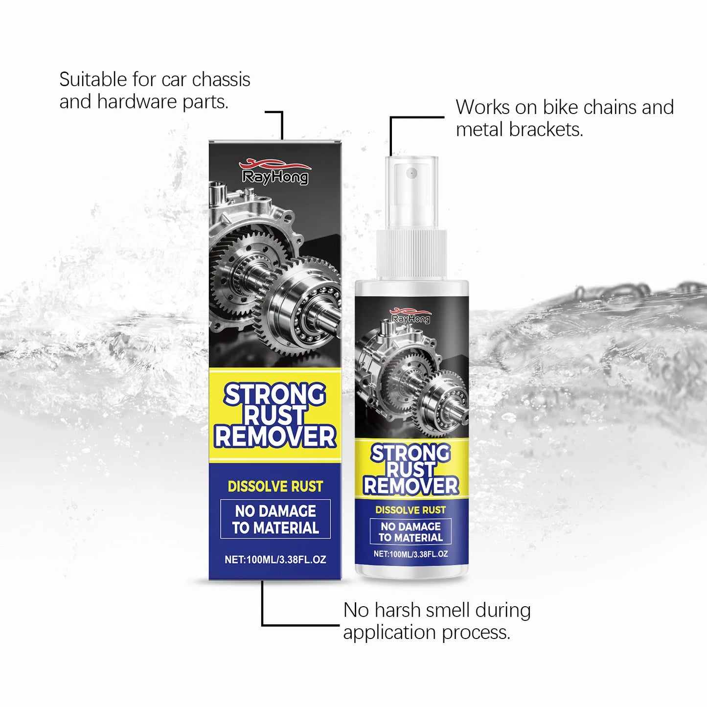 RayHong Car Rust Removal Spray | Chrome & Metal Derusting 100ml Rust Remover Spray Peaceful Pleasures Health and Wellness
