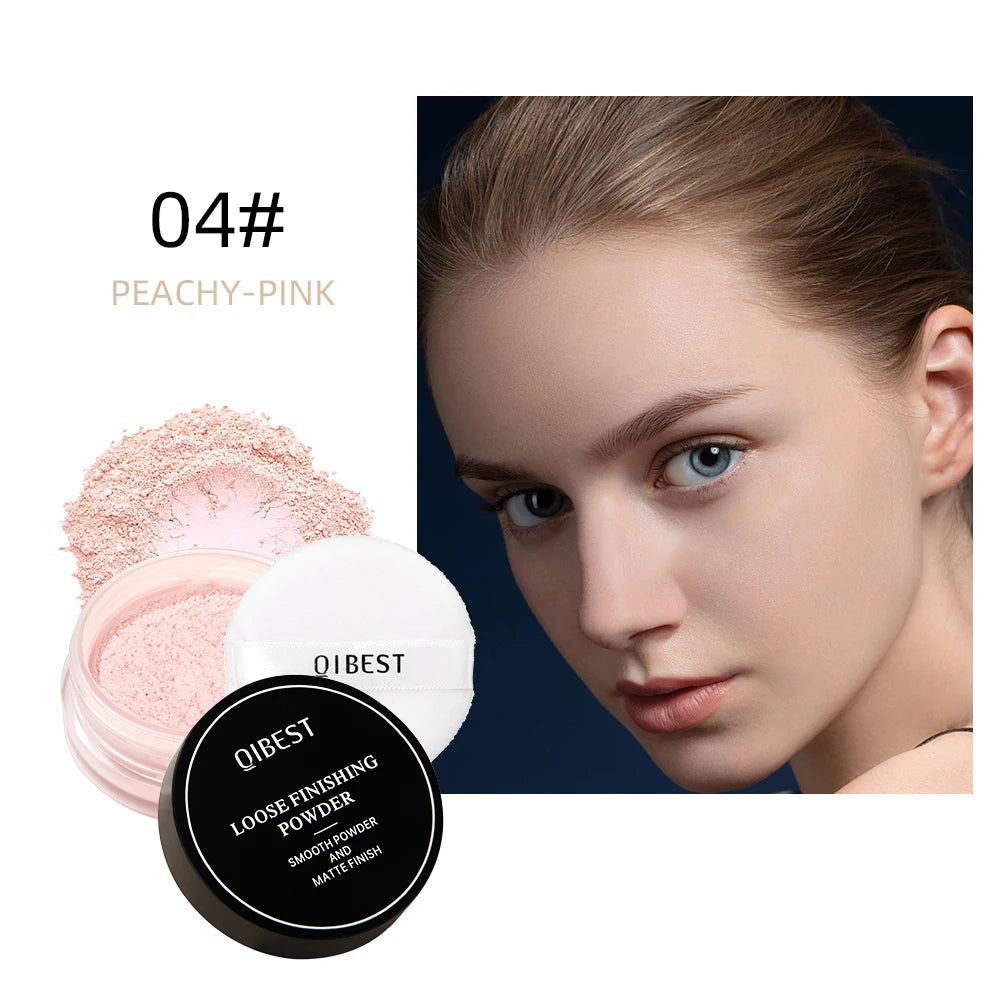 QIBEST 4 Colors Loose Powder Waterproof Oil-Control Matte Finish Compact Setting Powder Long-Lasting Invisible Pores Face Makeup Peaceful Pleasures Health and Wellness 04
