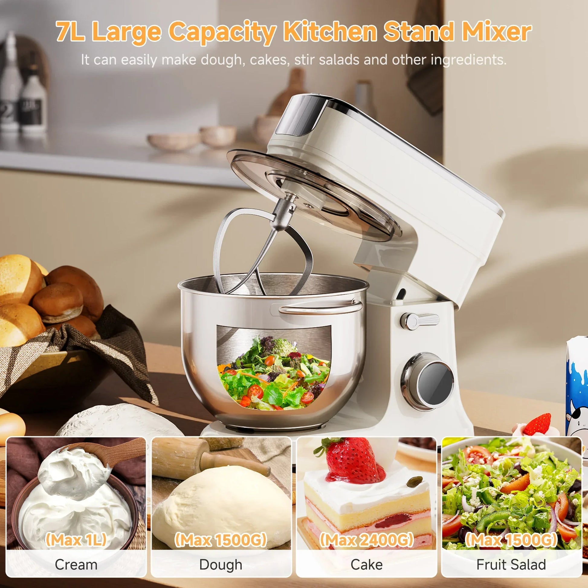BioloMix 7L Stand Mixer – 1200W DC Motor, 11 Speeds, Dough Hook & Meat Grinder Kitchen Appliance Peaceful Pleasures Health and Wellness