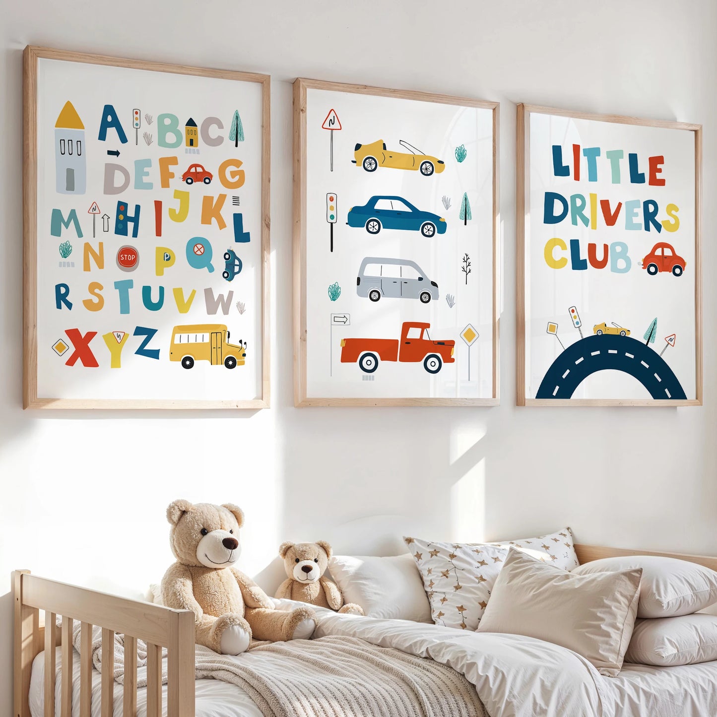 Cartoon Car Truck Alphabet Canvas Wall Art for Kids Room