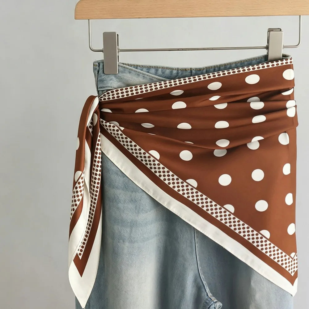 Polka Dot Silk Satin Triangle Scarf – Headscarf & Waist Belt