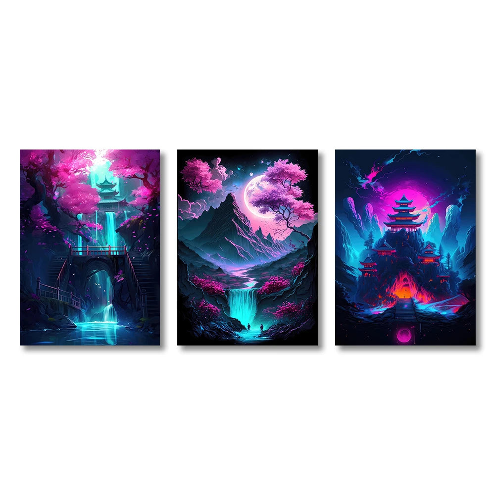 Japanese Anime Cyberpunk Neon Canvas Wall Art 3-Piece Set Canvas Wall Art Peaceful Pleasures Health and Wellness 60643-90 40x60cm Unframed