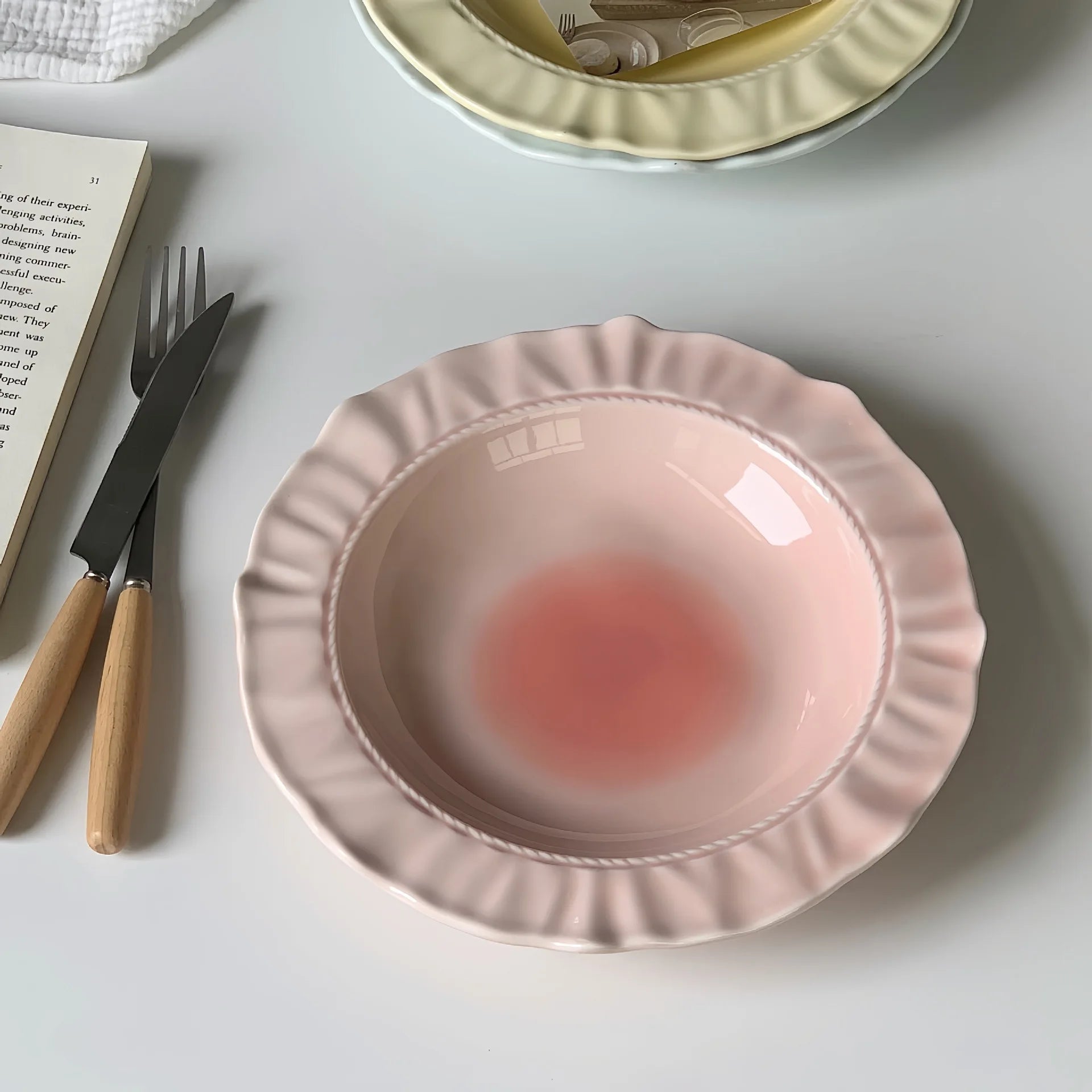 Advanced French Irregular Embossed Lace Plates Fruit Plate Pasta Plate Retro Solid Color Skirt Plate Cream Plates Dessert Plates Peaceful Pleasures Health and Wellness