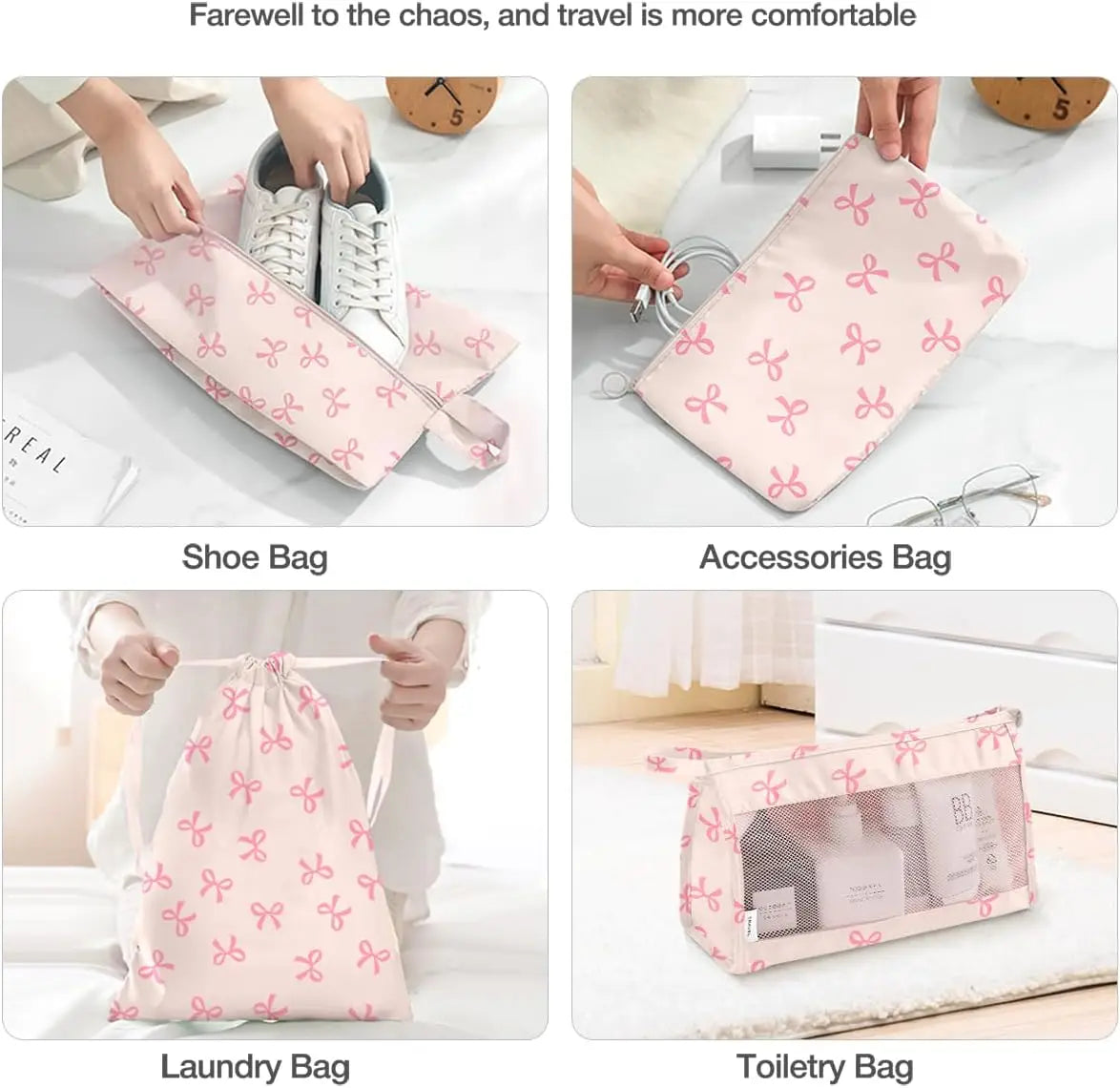 8-Piece Packing Cubes Set for Travel – Pink Bow Design Peaceful Pleasures Health and Wellness