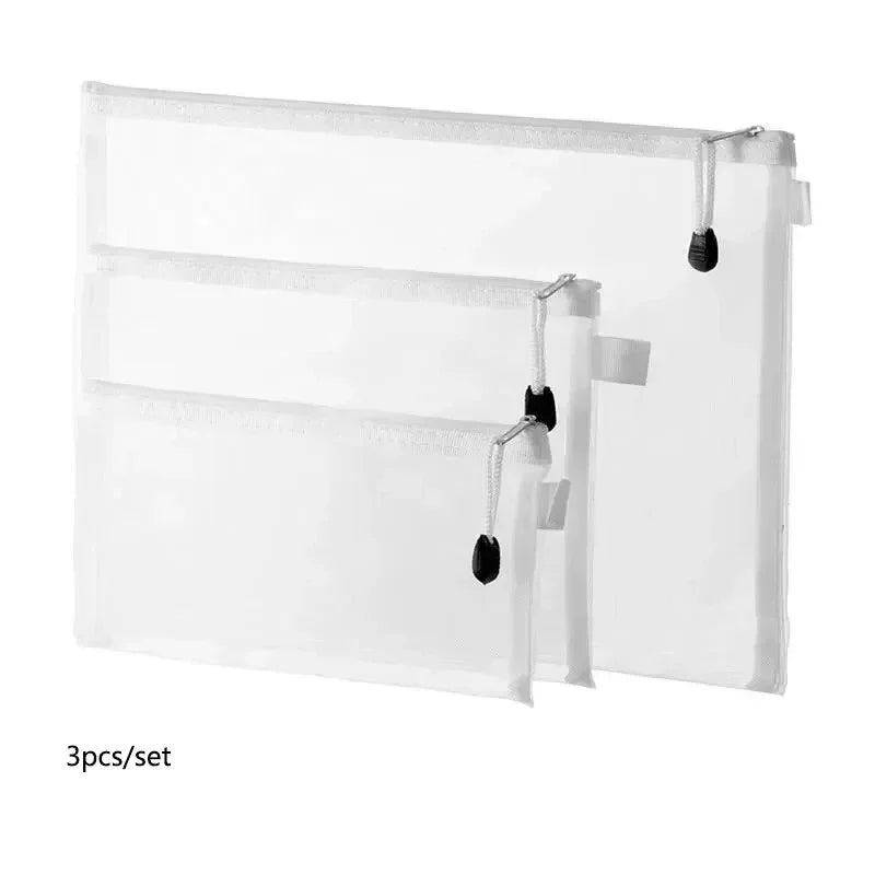 3pcs/Set Transparent Document Bag Mesh Zipper Information Bag Small Fresh Large Capacity Stationery Bag Peaceful Pleasures Health and Wellness 3pcs set 3 pcs
