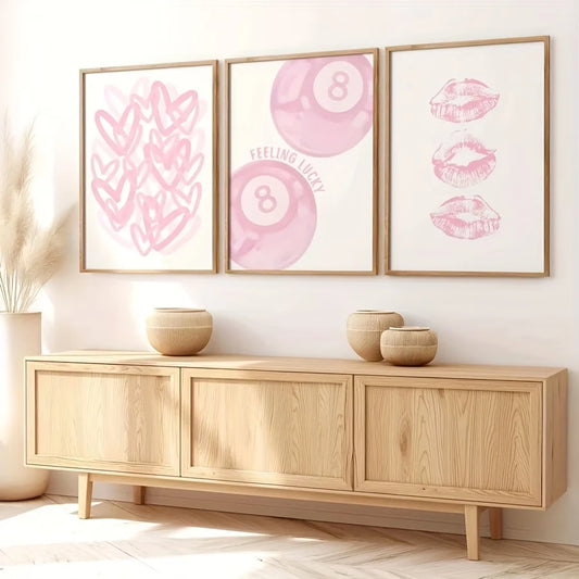 3-Piece Kissing Lips Abstract Pink Canvas Wall Art Print Set Canvas Wall Art Set Peaceful Pleasures Health and Wellness G4623-3pcs 40x50cm Unframed