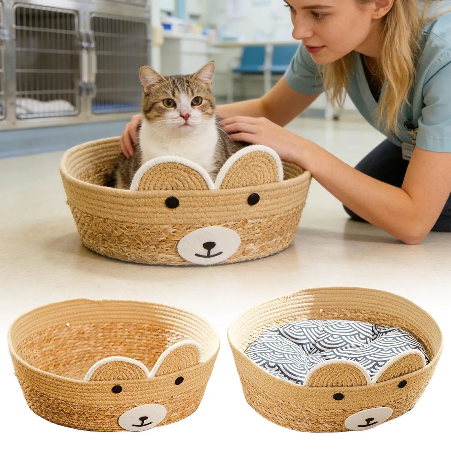 Woven Washable Indoor Cat House – Sleeping Nest for Cats