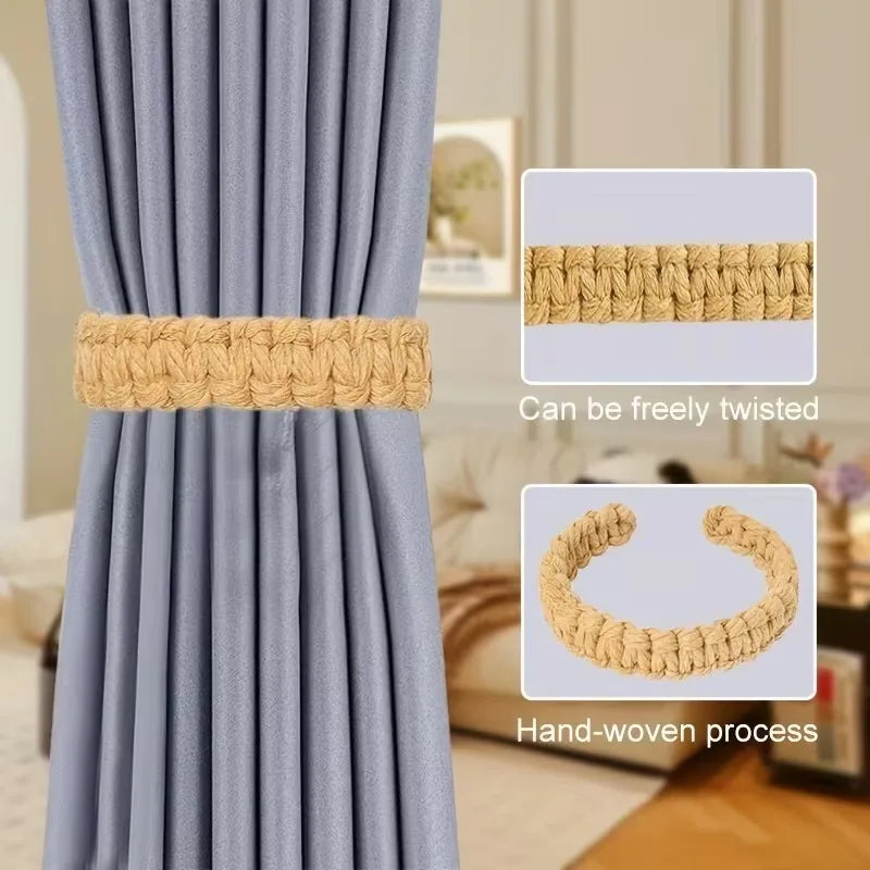 Handwoven Jute Curtain Tiebacks | Boho Farmhouse Drapery Holders
