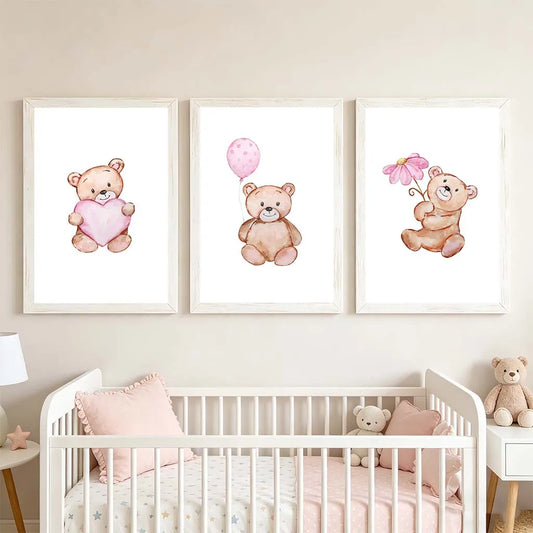 Nordic Teddy Bear Nursery Canvas Wall Art | Kids Room Decor Nursery Canvas Print Peaceful Pleasures Health and Wellness