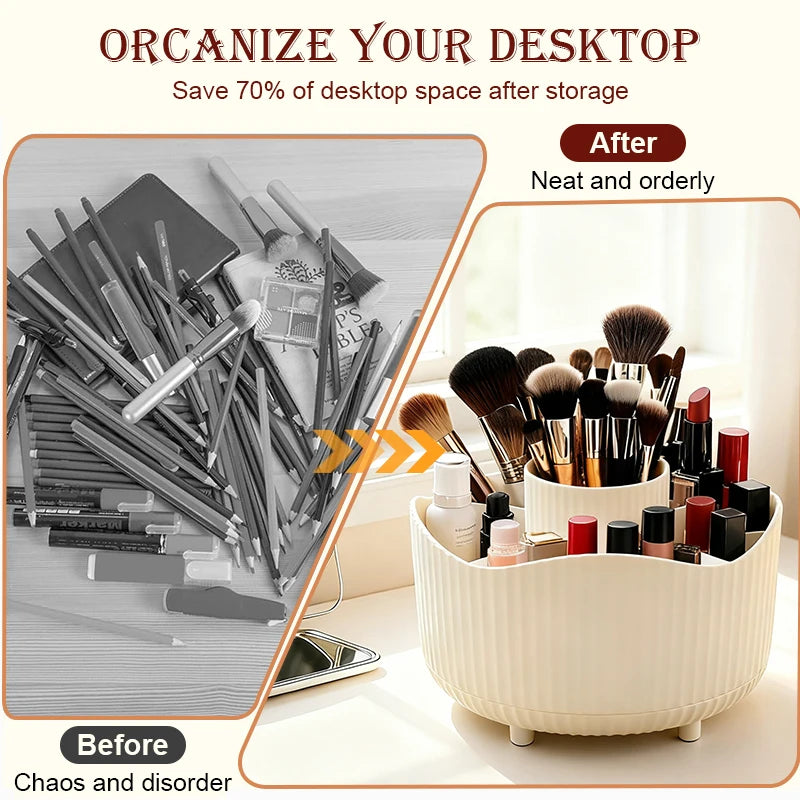 Rotating Makeup Organizer with Brush Holder & Perfume Tray