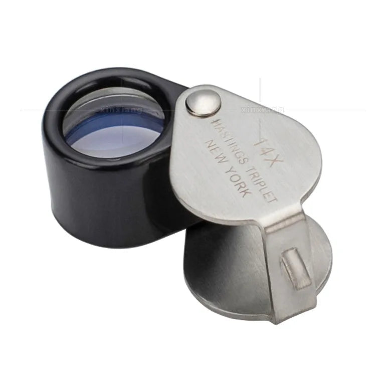 14X Magnifier 12Mm All Metal Folding Diamond Jade Antique Appraisal High-Power Magnifying Glass with Leather Cover Peaceful Pleasures Health and Wellness