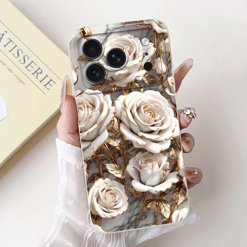 iPhone 17 Pro Silicone Case | Cute Kawaii Floral Painted Cover