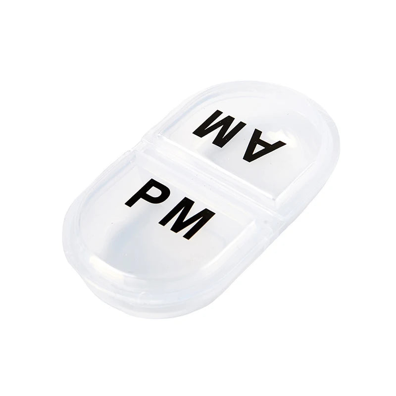 2 Grids Waterproof Pill Organizer Portable Oval Pill Box Pill Container Daily AM&PM Containers Peaceful Pleasures Health and Wellness Transparent