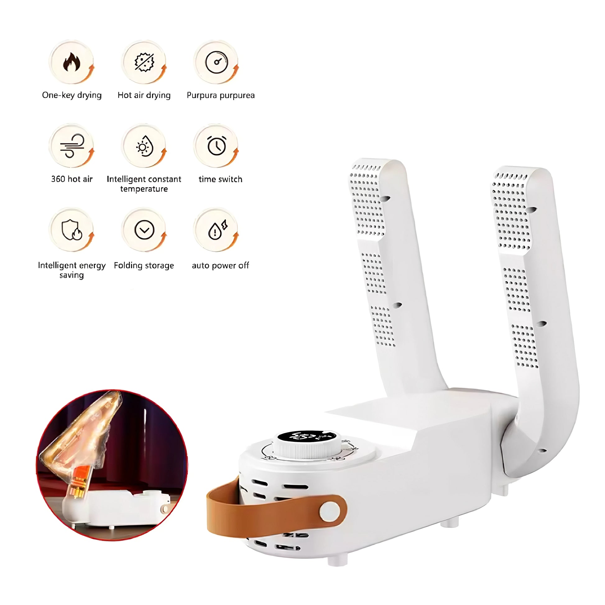 Portable Foldable Shoe Dryer with Timer Hot Air Circulation Fast Drying Deodorant Dryer for Home Dormitory Shoes Sneakers Boots Peaceful Pleasures Health and Wellness White