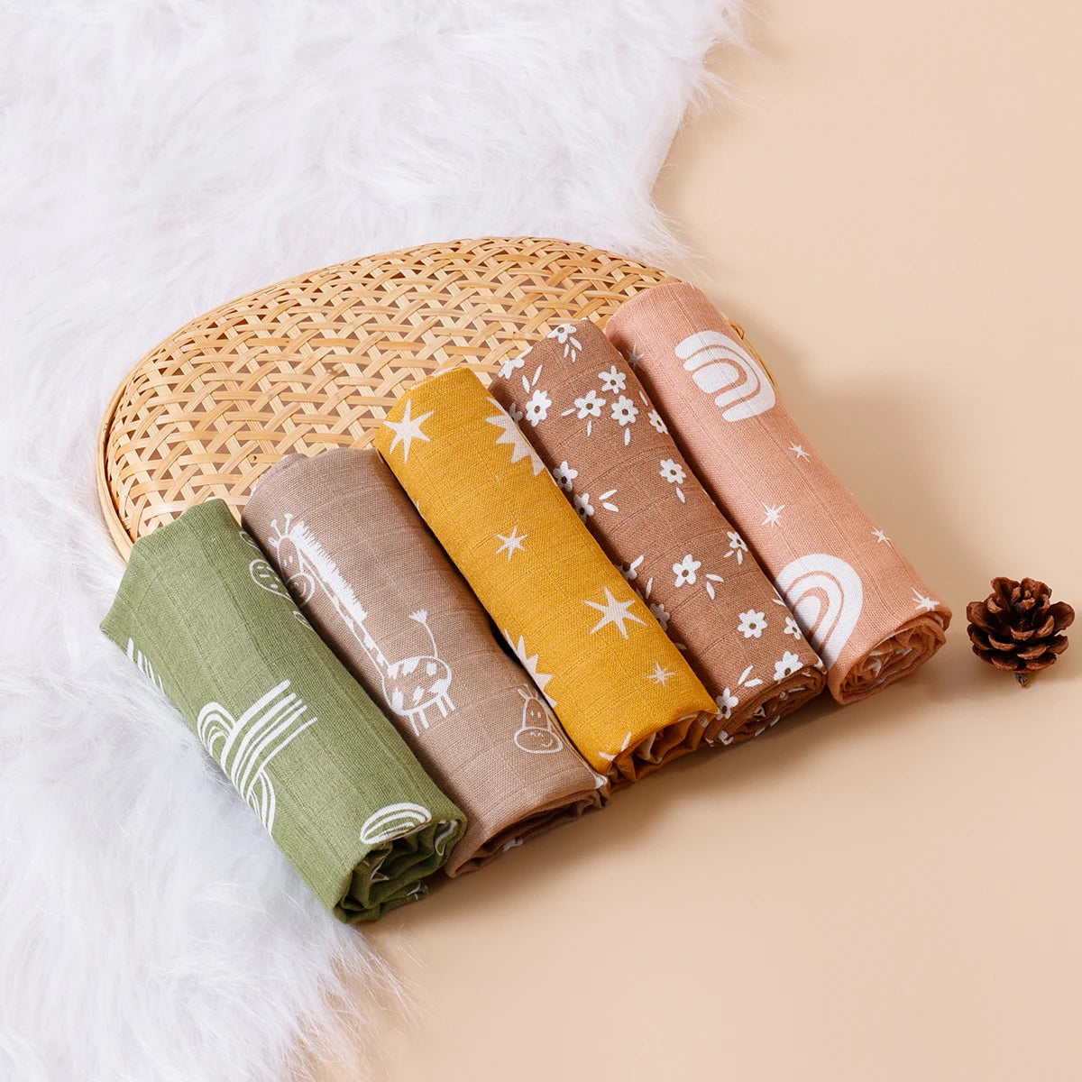 HappyFlute Bamboo Muslin Burp Cloths 60x60cm | 5-Pack Baby