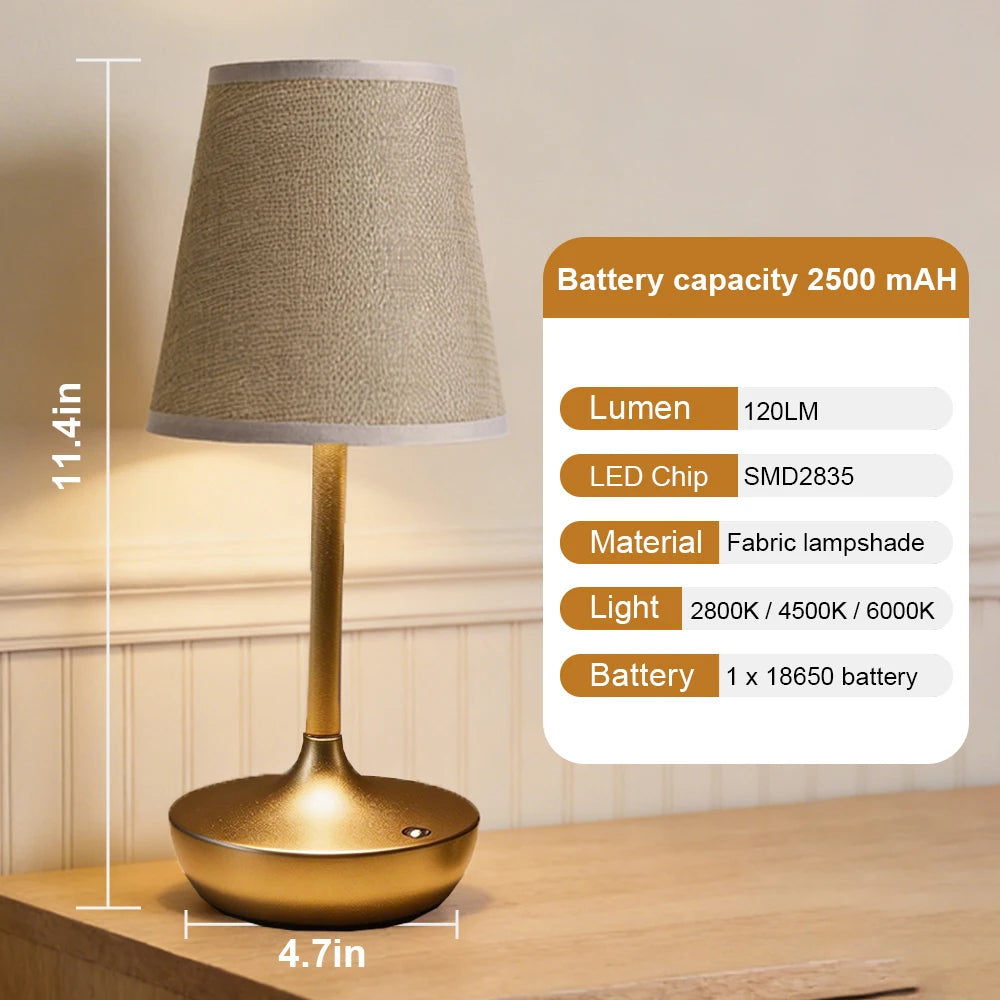 Rechargeable LED Table Lamps Simple Classic Lamp Dimmable USB Fabric Lampshade Bedroom Bedside Lighting Decoration Peaceful Pleasures Health and Wellness Golden
