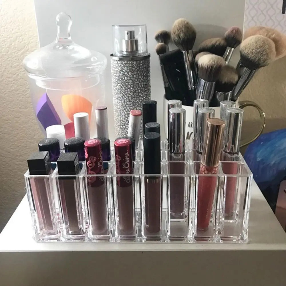 24-Slot Clear Acrylic Lipstick Holder & Makeup Organizer
