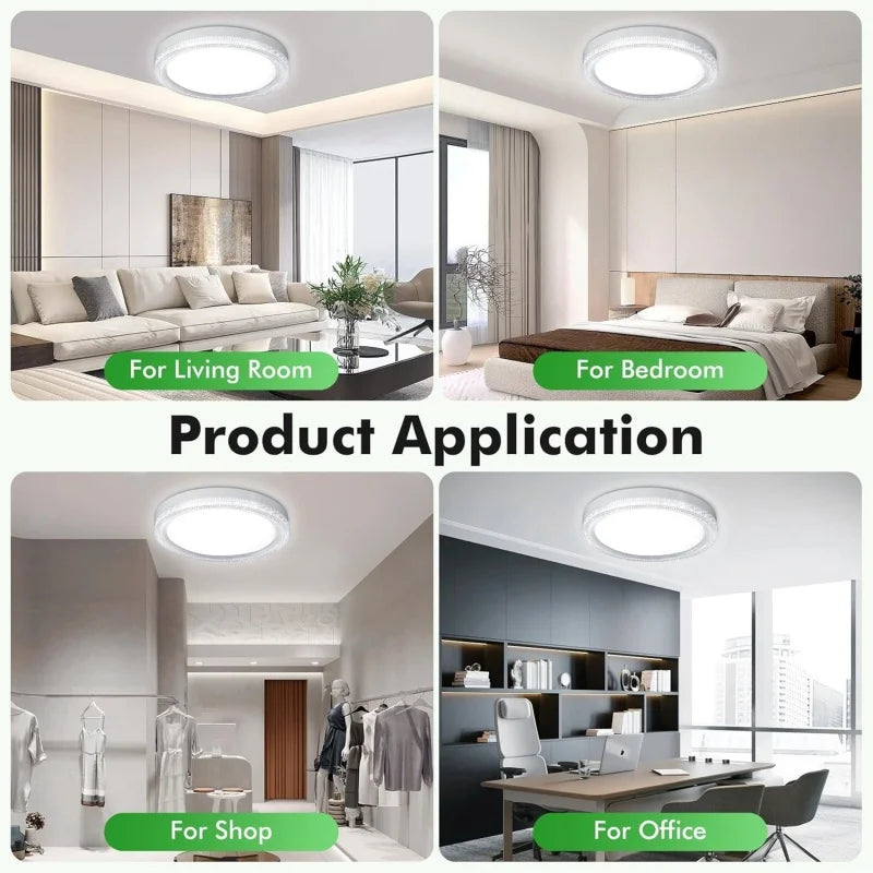 RUNTOIN Crystal LED Ceiling Light 24W–48W | 3-Color Modern Lamp