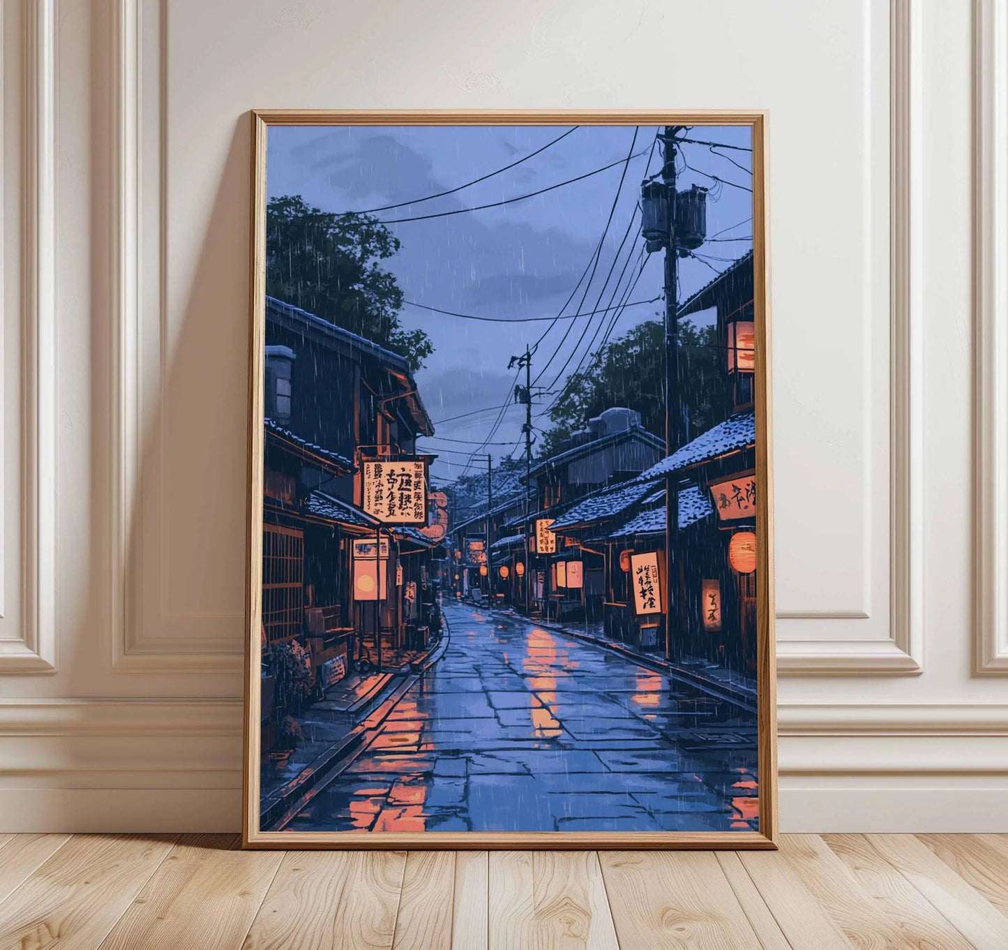 Retro Japanese City Rain Canvas Wall Art Poster | Frameless Canvas Wall Art Peaceful Pleasures Health and Wellness TL686 50x70cm Unframed