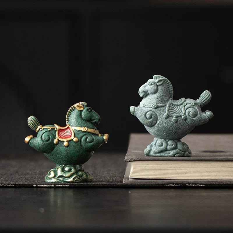 Flying Horse Green Sandstone Tea Pet Figurine | Luck & Wealth Tea Pet Figurine Peaceful Pleasures Health and Wellness