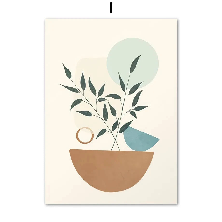 Boho Natural Leaf Flower Vase Abstract Posters Prints Canvas Painting Morandi Nordic Wall Art Pictures Living Room Home Decor Peaceful Pleasures Health and Wellness I 30x40cm Unframed