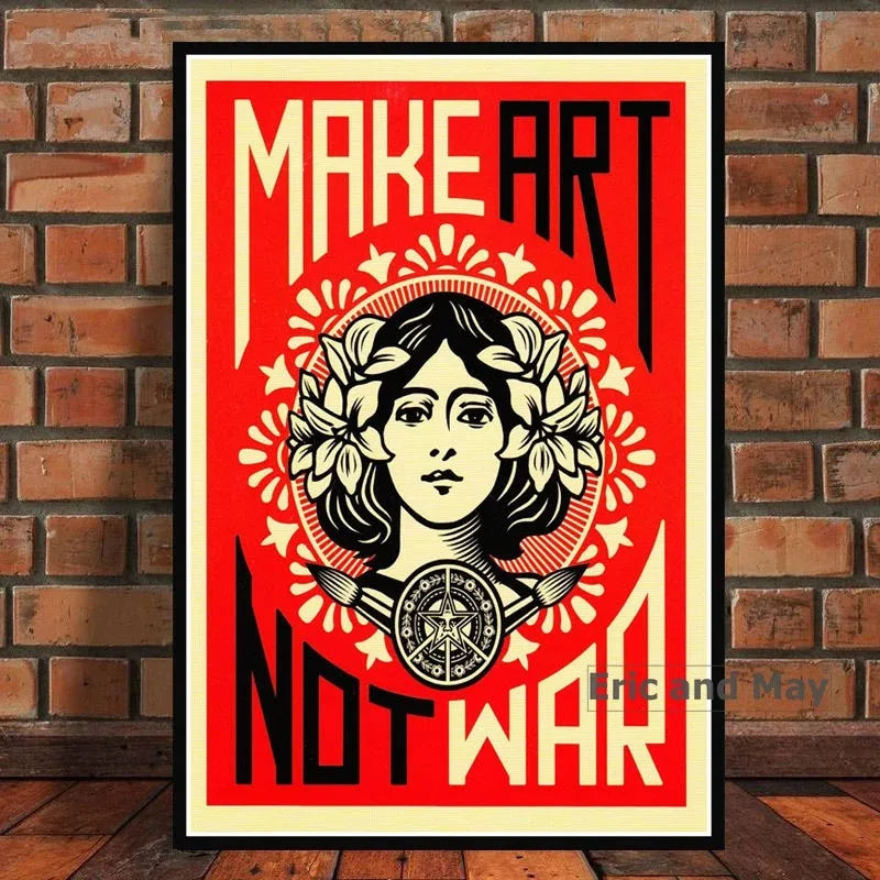 Make Art Not War Pop Bar Art Painting Retro Vintage Poster And Prints Wall Art Canvas Wall Pictures For Living Room Home Decor Peaceful Pleasures Health and Wellness green 30x40cm Unframed