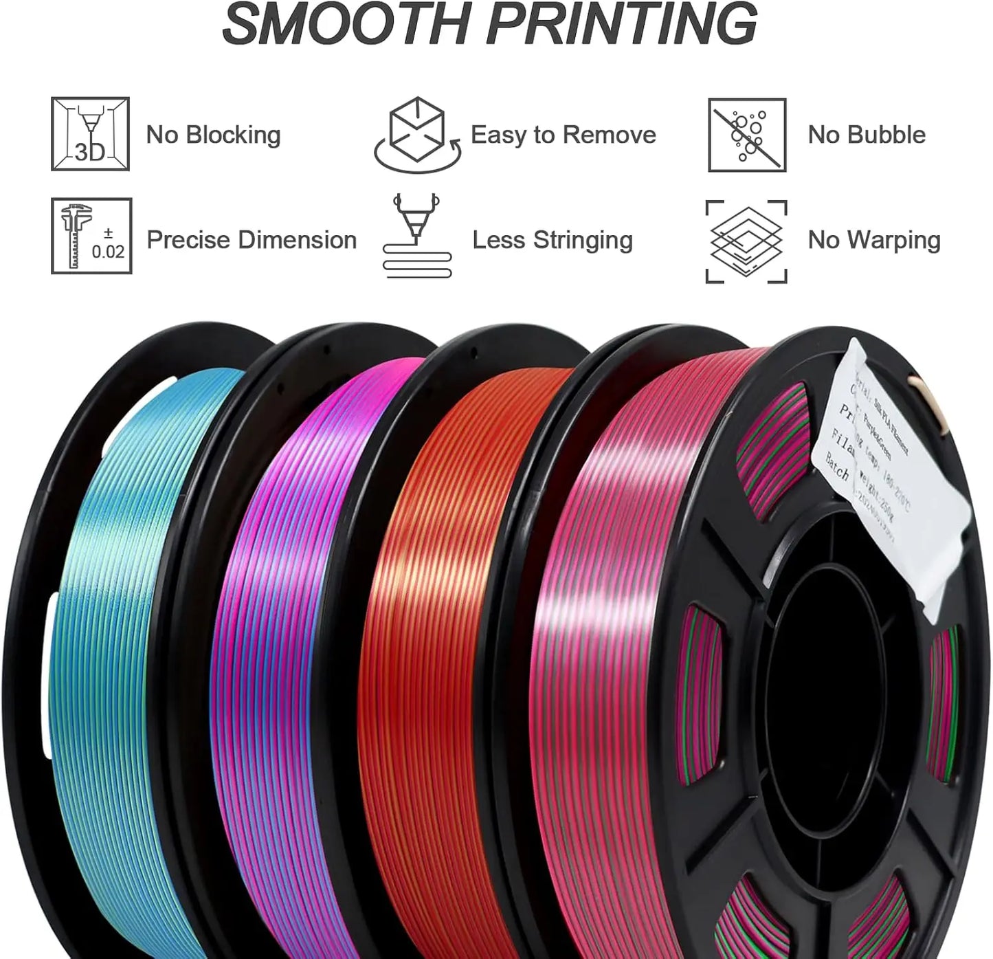 Silk Dual Color PLA Filament 1.75mm – 4×250g Coextrusion Pack