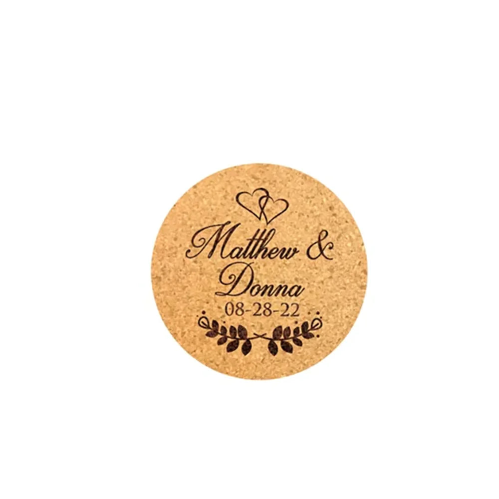 10-Pack Personalized Cork Coasters | Wedding Favors & Decor