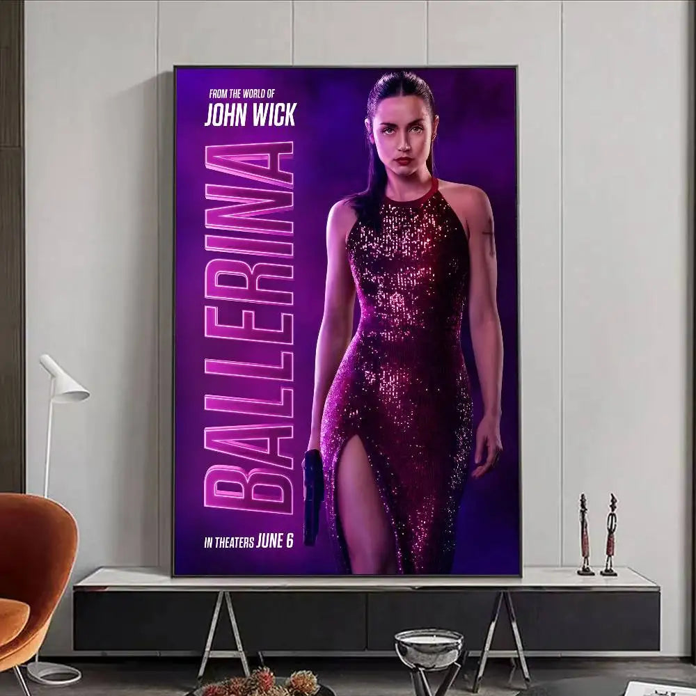 Movie J-John W-Wick B-Ballerina Poster HD art poster for home living room bar office decoration sticky waterproof Peaceful Pleasures Health and Wellness z6 21X30cmNoframe