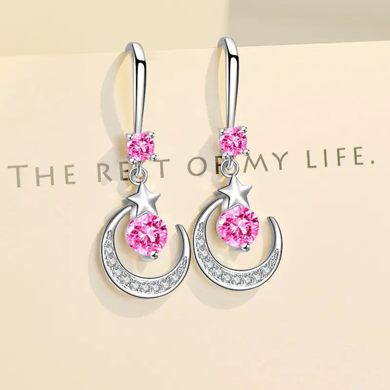 Star & Moon Dangle Drop Earrings – Crystal, 3 Colors | Oasis