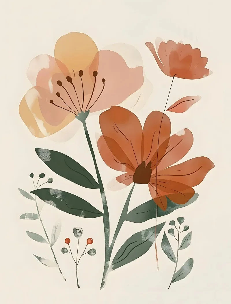 Bohemian Minimalist Floral Canvas Wall Art | Retro Poster Print