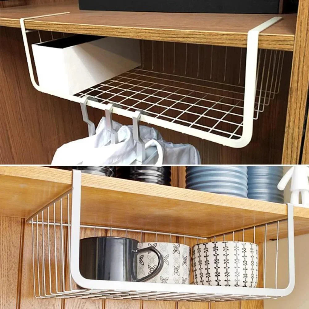 Iron Hanging Wire Mesh Basket – Closet & Cabinet Organizer
