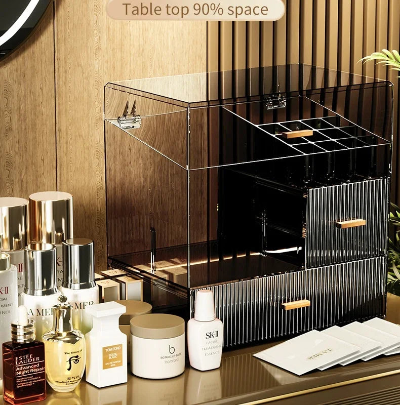 Large Acrylic Cosmetics Organizer Box – Dustproof Makeup Storage