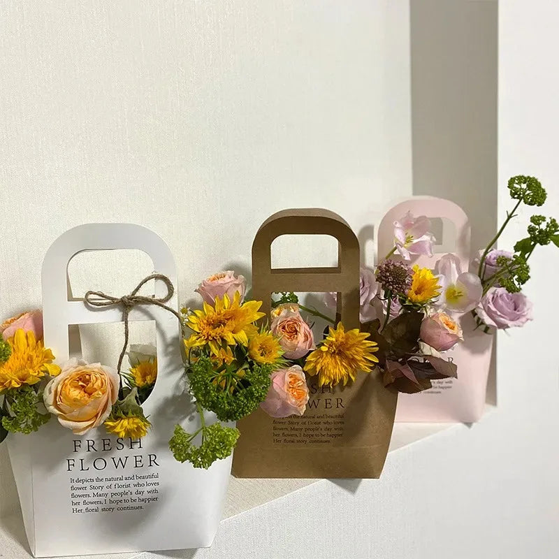 Kraft Paper Flower Bags Waterproof Foldable with Handle | 10–40 Pcs