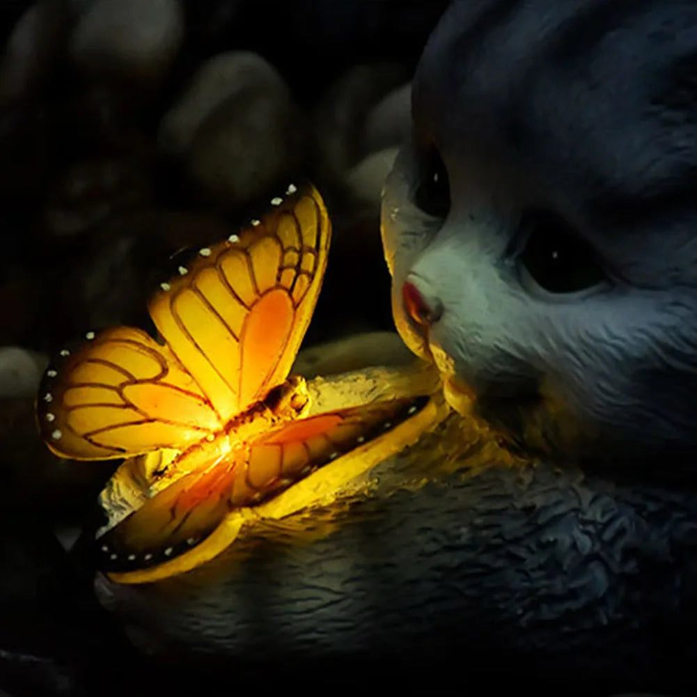 Solar Cat Garden Statue with Butterfly Light | Yard Decor