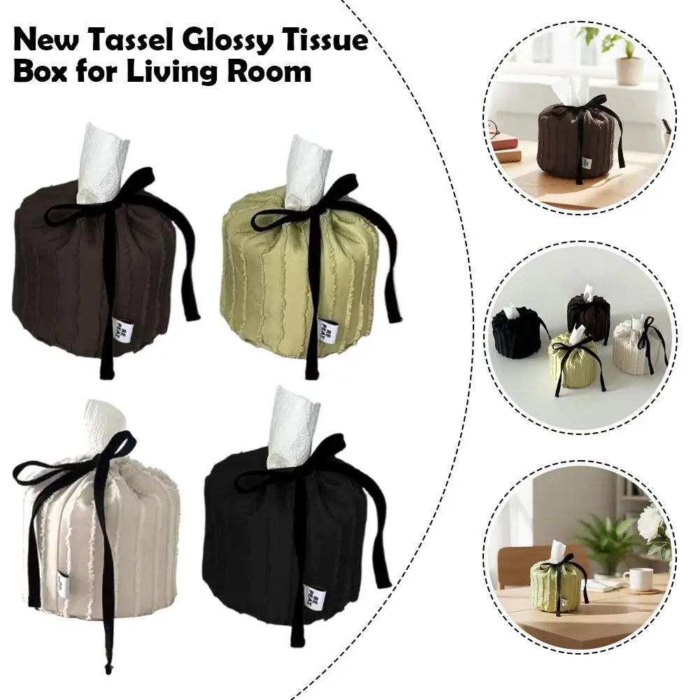 New Fringed Glossy Cloth Art Tissue Box Cover - New Style Decorative Small Square Storage Box For Living Room Kitchen Peaceful Pleasures Health and Wellness