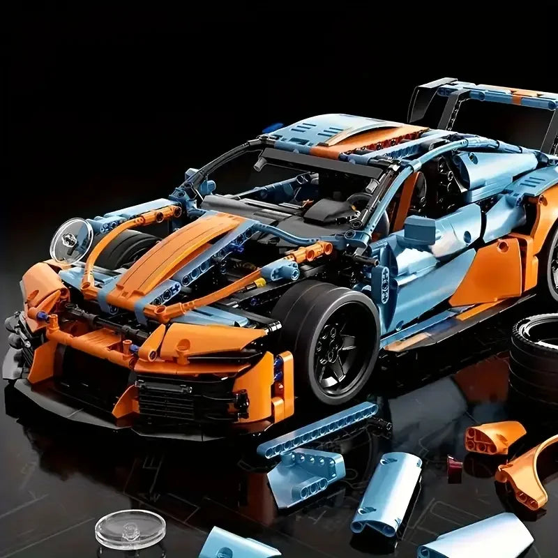 1200+Pcs Blue Supercar Building Block Fast Assembly Race Car Model