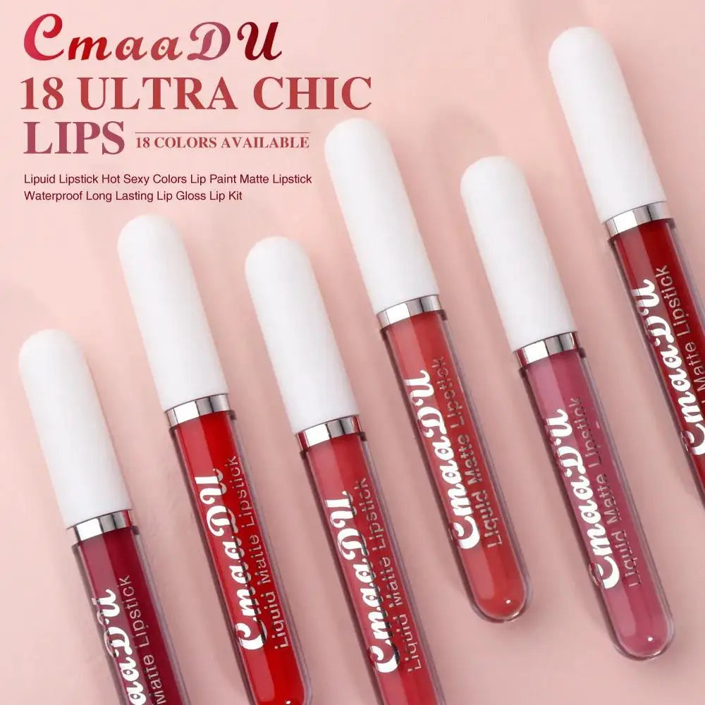 CmaaDu 18-Color Matte Velvet Liquid Lipstick Set – Waterproof