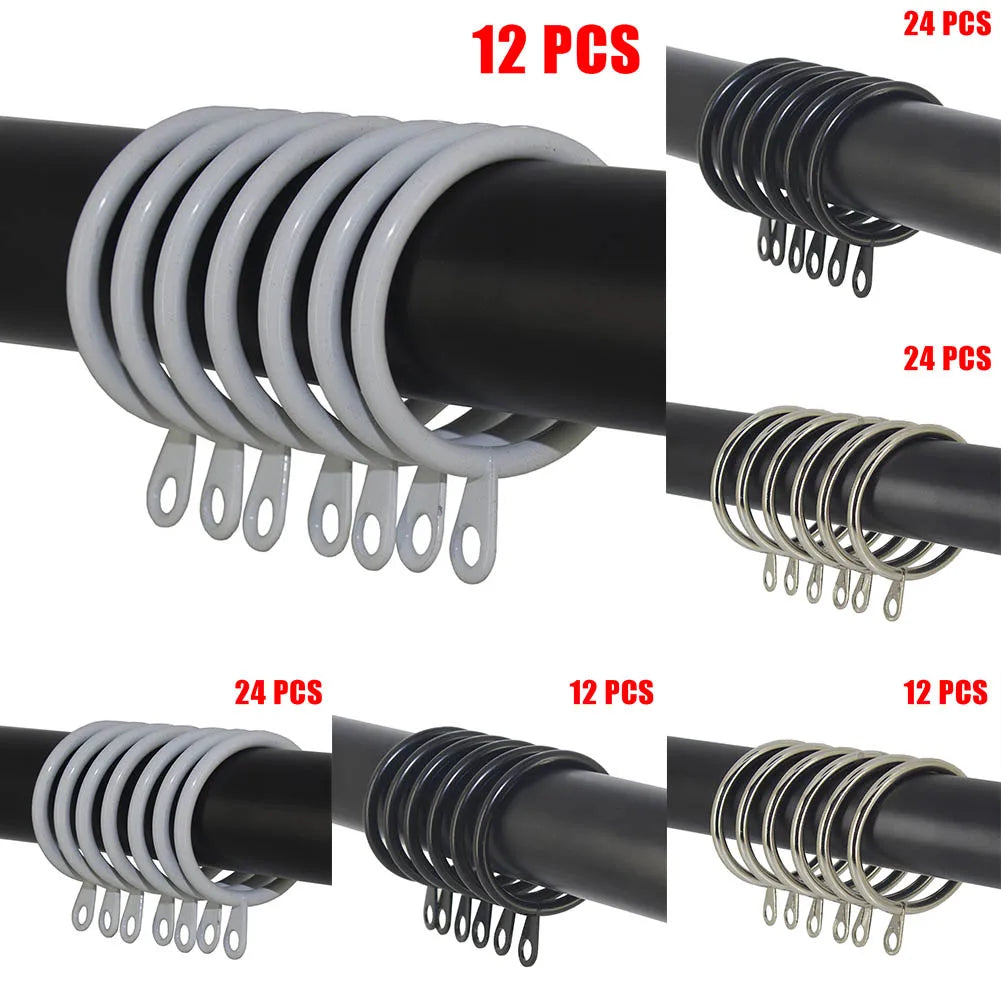 12 Curtain Rings Metal Black Silver White Iron Hanging Hooks Curtains
