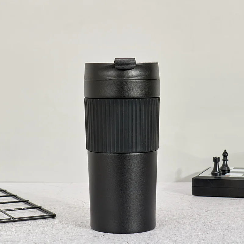 Portable French Press Bottle Stainless Steel Thermos Coffee Maker Cups for Travel Outdoor Aeropress Mug for Cold Brew Cafe Maker Peaceful Pleasures Health and Wellness Black