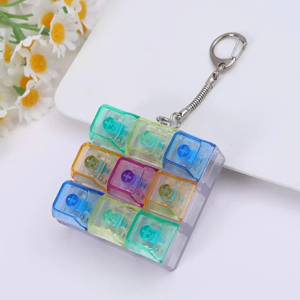 Transparent 9 Keys Mechanical Keyboard Keychain, LED Light Fidget Toy, Stress Relief Clicker Portable Keyring for Adults & Teens Peaceful Pleasures Health and Wellness