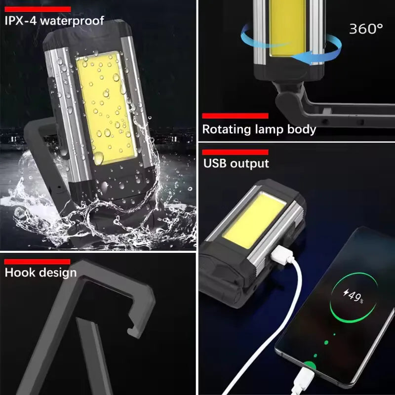 2026 New Magnetic COB Work Light Type-C USB Rechargeable LED Flashlight Portable Camping Lantern with Power Bank Function Peaceful Pleasures Health and Wellness